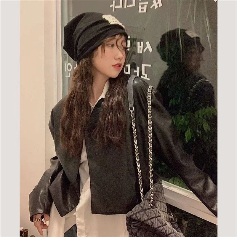 Áo Khoác Da Dáng Ngắn Rộng Cổ Chữ V Thời Trang Vintage 2022 Dành Cho Nữ