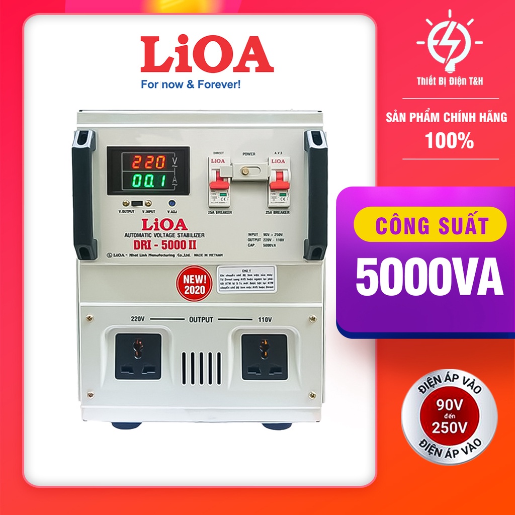 Ổn áp Lioa 5kva, 1 pha, dải điện 90v, DRI-5000II