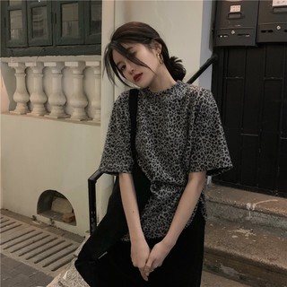 Áo Thun Tay Ngắn Họa Tiết Da Báo/Chân Váy Phong Cách Cho Nữ