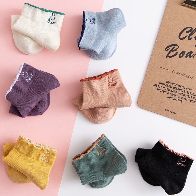 Combo 10 Đôi Tất Mặt Cười Cổ Ngắn Màu Sắc Vintage CN13