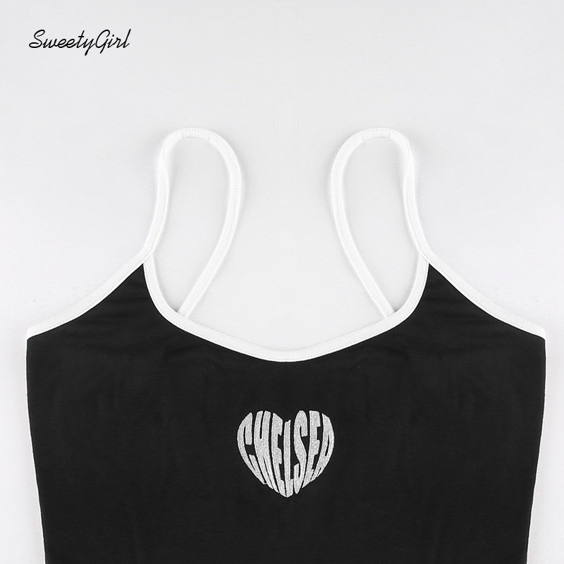 Áo Tank Top Cổ Chữ V Màu Đen In Họa Tiết Trái Tim Thời Trang 2022 Quyến Rũ Cho Nữ