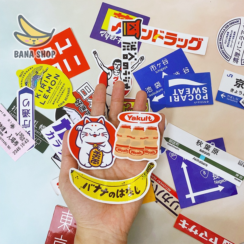 Set 31 sticker bảng hiệu signature đặc trưng nhật bản hàn quốc dán điện thoại laptop mũ bảo hiểm