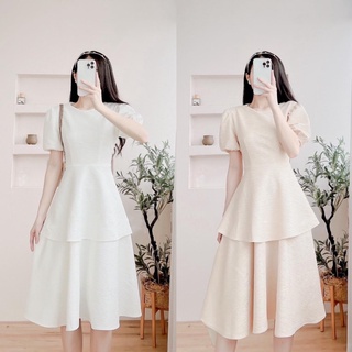 [Jamela] Đầm dự tiệc cổ tròn tay phồng hai tầng thiết kế cao gấp
