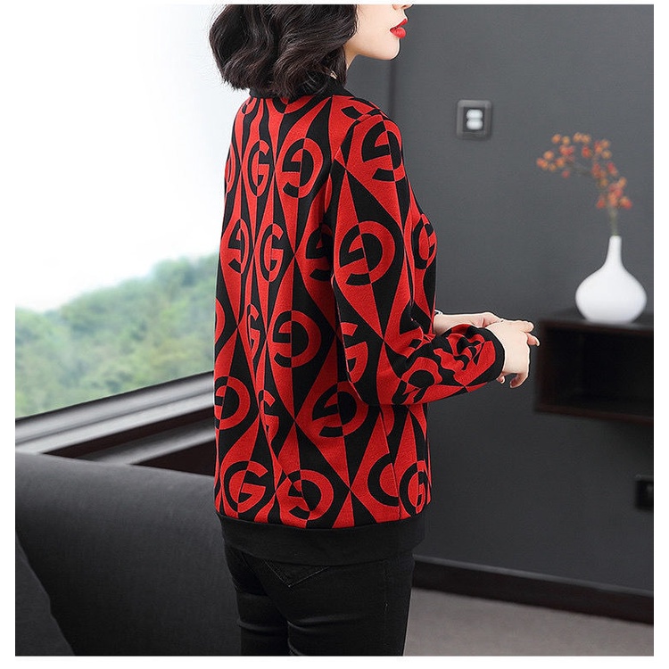 Áo thun tay dài dáng rộng in họa tiết thời trang xuân thu cho phụ nữ trung niên