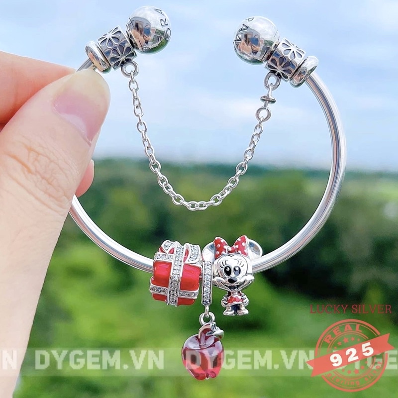 Set Vòng Bạc S925 Cao Cấp - Vòng Charm màu đỏ may mắn chuột Mickey minie - SETVONGCHARM