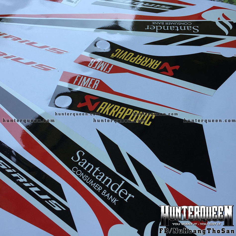 Tem rời Sirius - Santander trắng đỏ - Thiết kế theo yêu cầu, chỉnh sửa theo ý. Sắc nét, bền màu