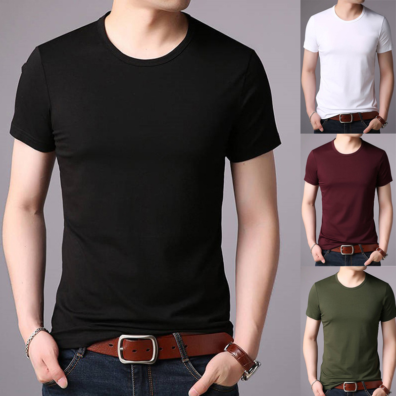 Áo thun ngắn tay bằng sợi Polyester màu trơn thoải mái chất lượng cao cho nam