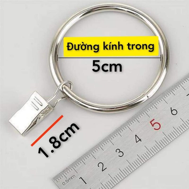 Set 5 móc kẹp màu bạc treo tranh vải rèm cửa, phụ kiện, vòng tròn lớn 5cm