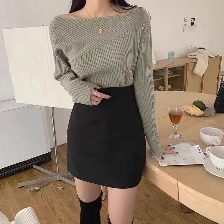 Chân váy dạ nữ cạp cao, chân váy dạ chữ A kèm quần trong_v34