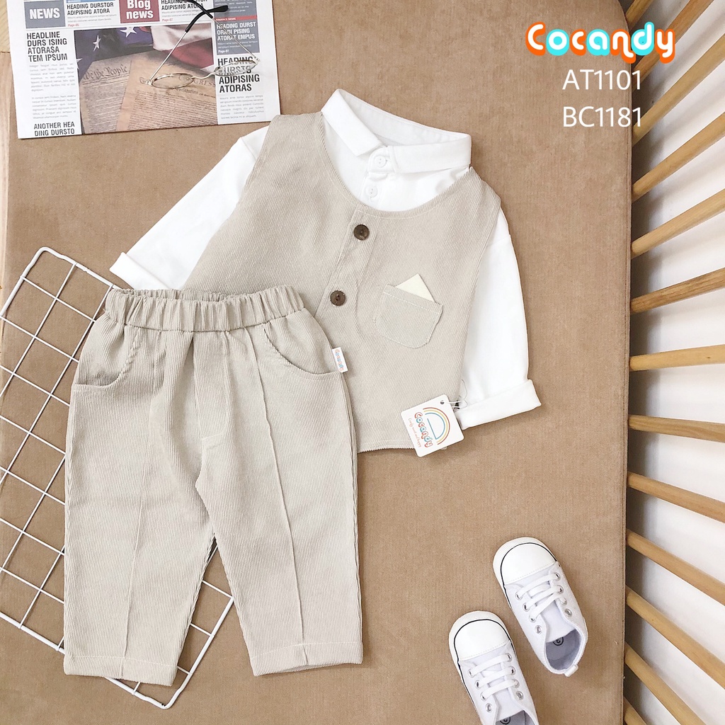 Set đồ cho bé -Bộ gile be và áo thun trắng có cổ dài tay cho bé của COCANDY mã BC118170, AT110100