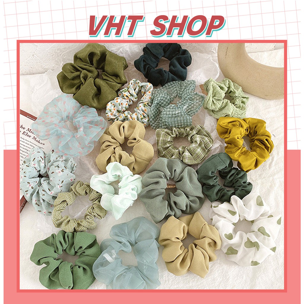 Dây buộc tóc scrunchies, dây cột tóc chun buộc tóc nữ họa tiết trơn đơn giản dễ thương Hàn Quốc P174 - VHT SHOP