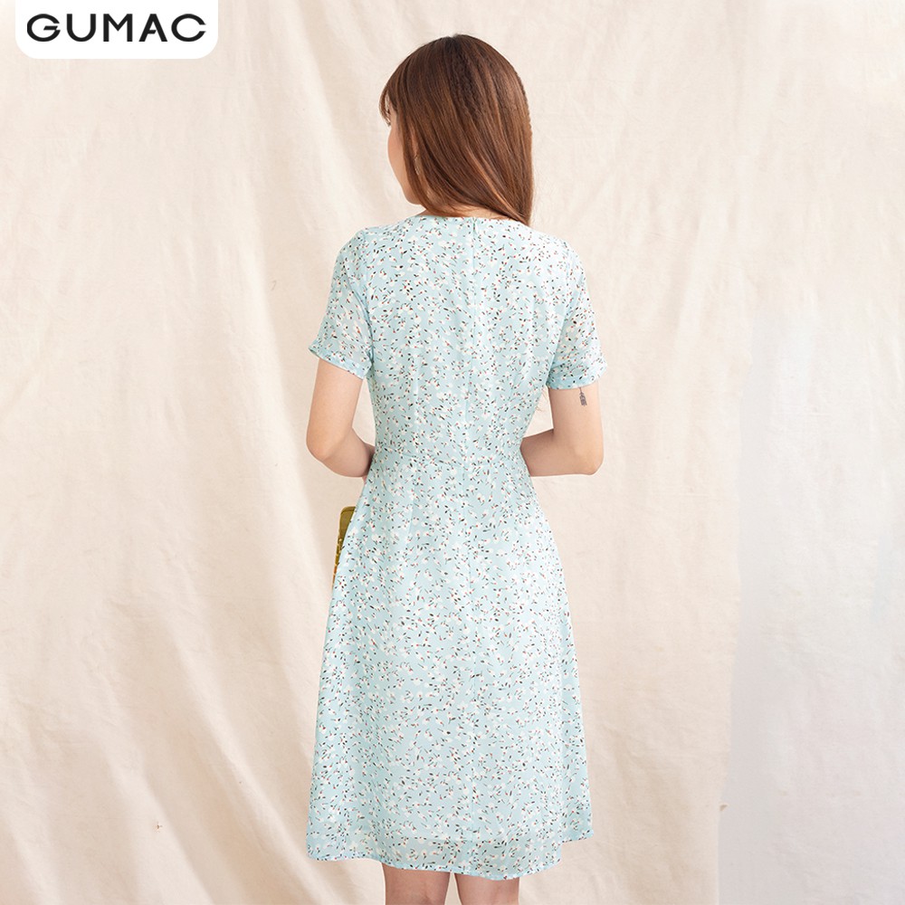 [Mã MABR07062 giảm 8% tối đa 50K đơn từ 249K] Đầm xòe hoa nhí cổ V nút gỗ GUMAC DA1096 | BigBuy360 - bigbuy360.vn
