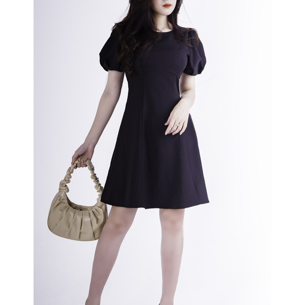 Đầm Váy Thiết Kế Basic Cổ Tròn Dáng Xòe Tay Bồng Phối Cúc Bọc Trẻ Trung Mặc Đi Làm Đi Chơi Đi Tiệc TV01-HTDesign | BigBuy360 - bigbuy360.vn