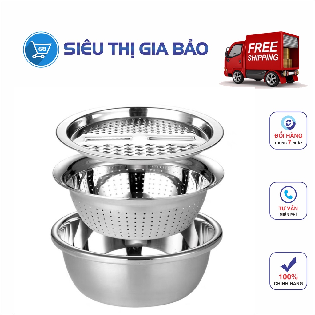 Rổ nạo rau củ kiêm rổ và chậu inox cao cấp đa năng,tiện lợi dùng nhà bếp