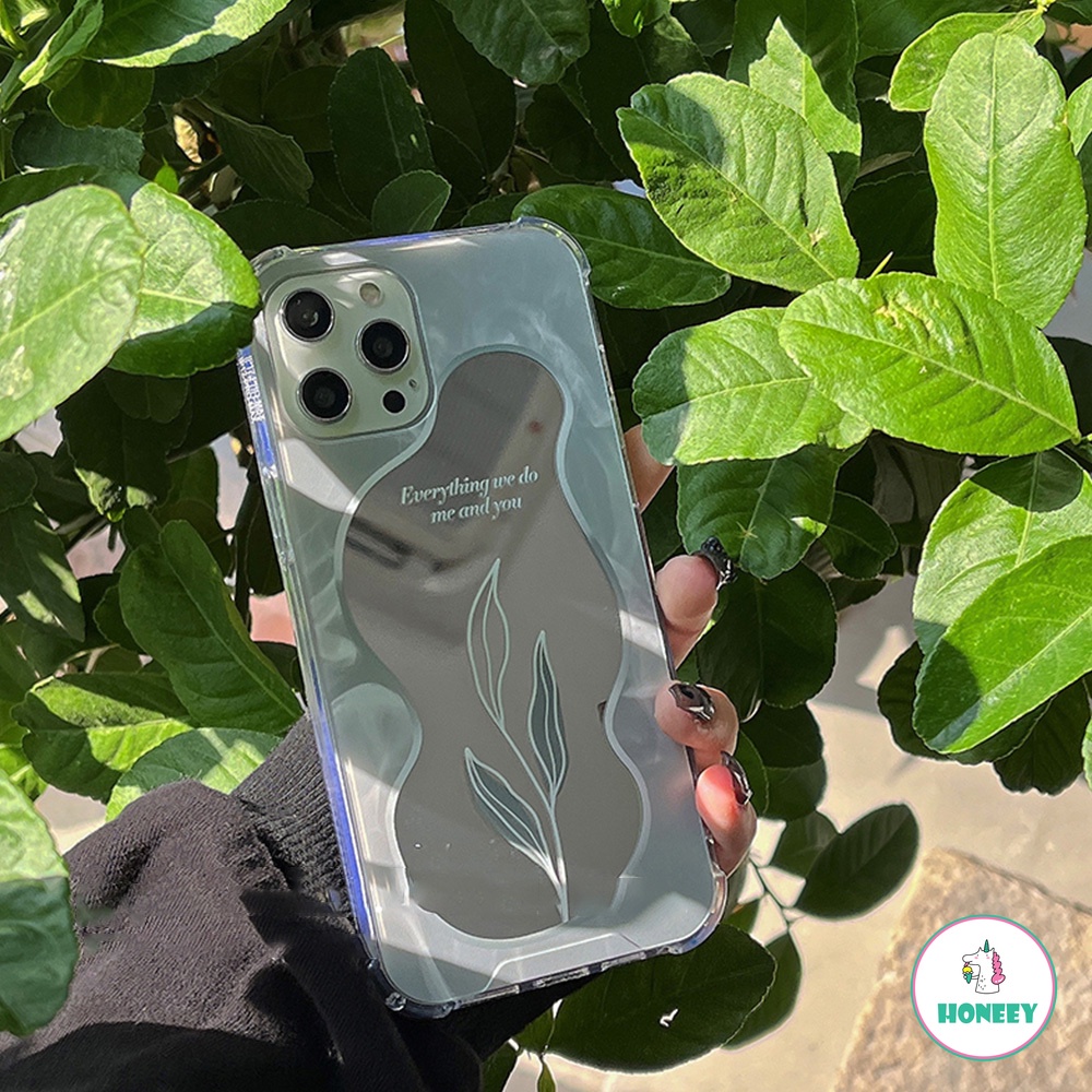 Ốp điện thoại TPU dẻo gắn gương trang điểm hình lá Hàn Quốc cho iPhone 13 12 11 Pro Max X XS XR 7 8 Plus | BigBuy360 - bigbuy360.vn