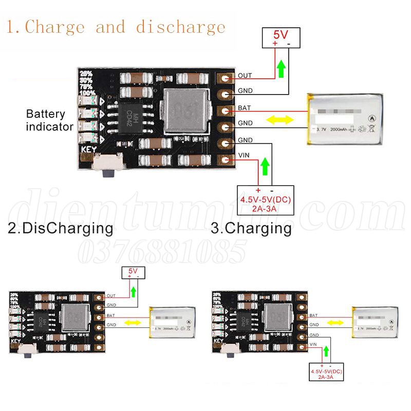 Mạch Sạc & Bảo Vệ Pin Lithium-ion 3.7-4.2v - có Tích Hợp Tăng áp 5V 2A