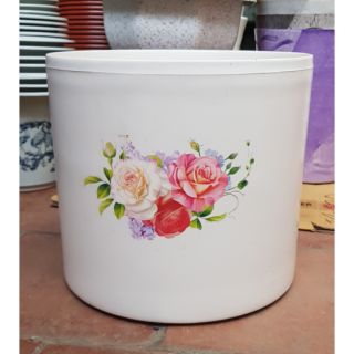 Chậu nhựa hình trụ họa tiết hoa hồng size 1