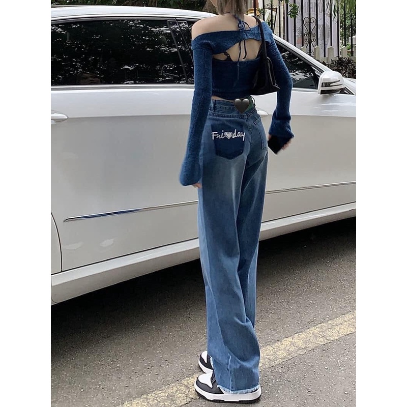 Quần jeans bò xanh dáng suông phong cách ulzzang SALYN QJ03
