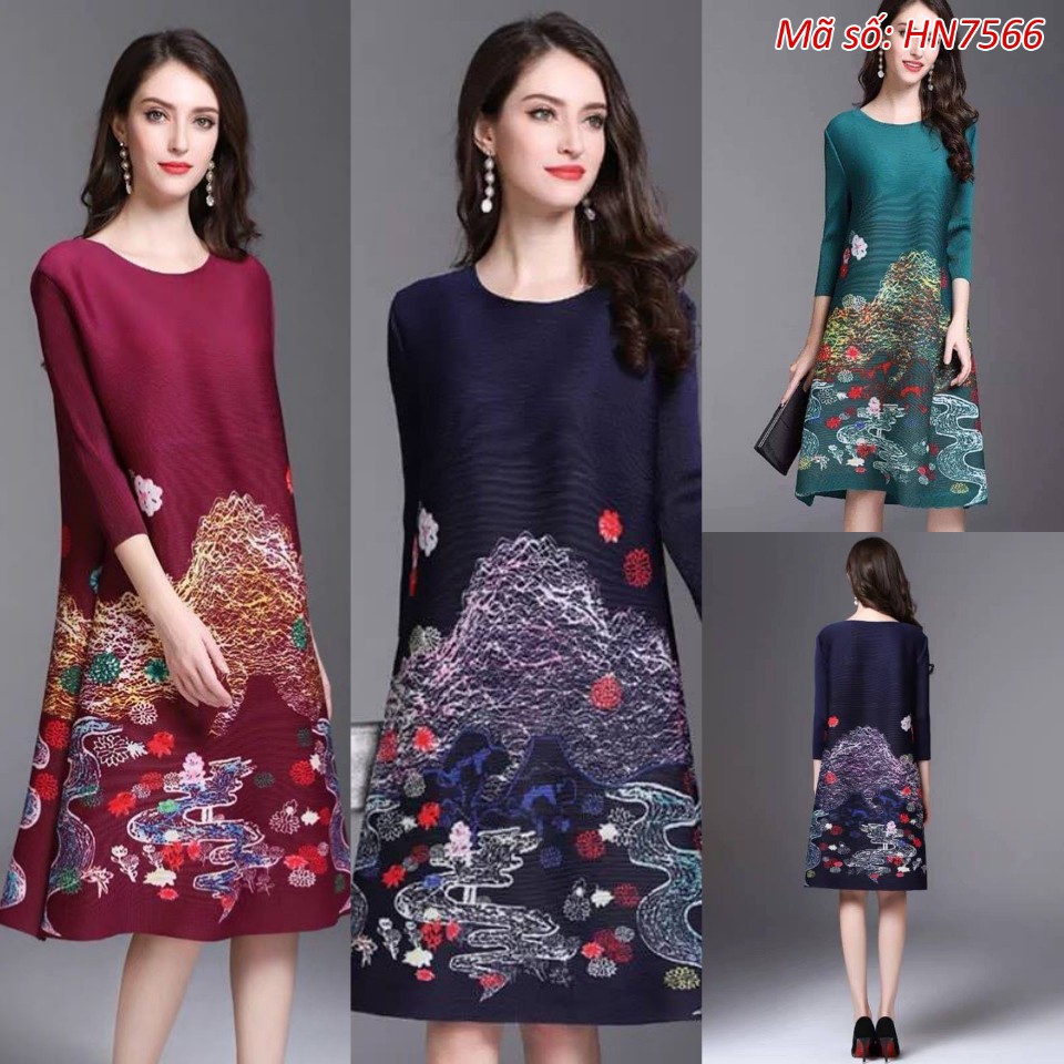 ⚡️ có đủ size ⚡️ HN7566 ĐẦM SUÔNG FORM A RỘNG HỌA TIẾT NHUNG NHÚNG DẬP LY SANG TRỌNG CÓ SIZE LỚN - HÀNG NHẬP KHẨU