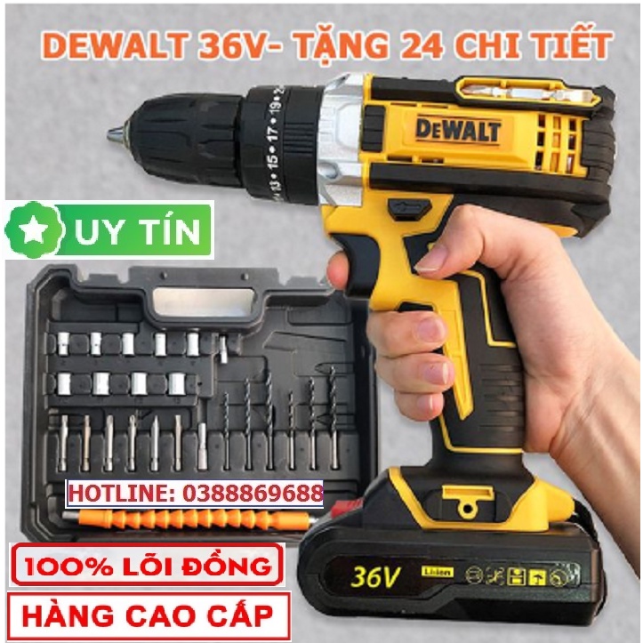 Máy khoan pin 36V 3 chức năng - Tặng bộ phụ kiện 24 chi tiết, Lõi đồng, Máy bắn vít cầm tay