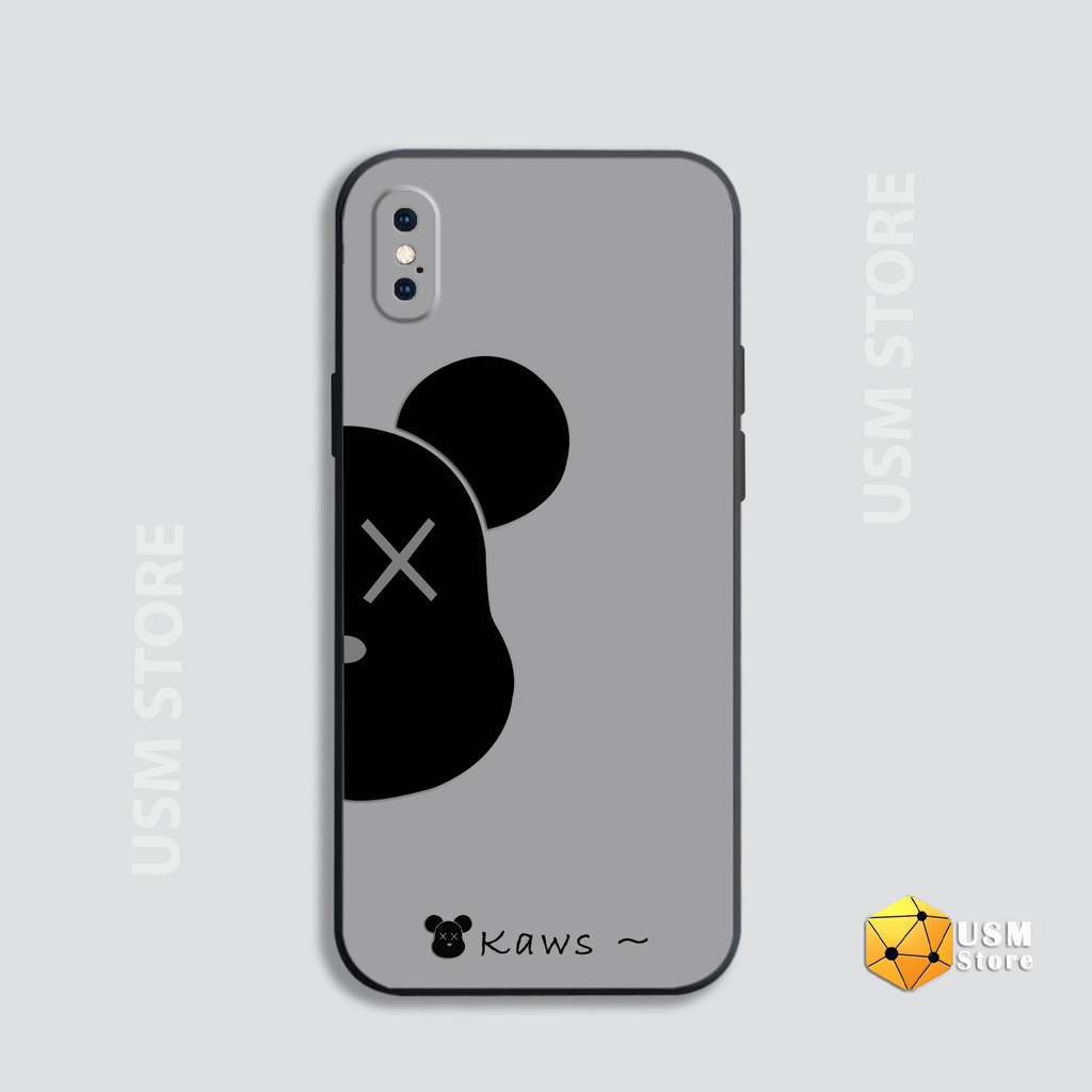 Ốp điện thoại iphone 6/6s/6plus/7plus/8/8plus/X/XS/XSmax/XR viền vuông có cạnh bảo vệ camera, hình gấu Kaws Bearbrick