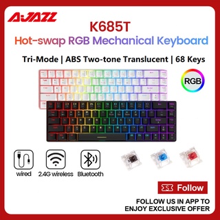AJAZZ K685T 68 phím Bàn phím cơ chơi game không dây Three Mode Wireless Hot-swappable RGB Backlight Mechanical Keyboard Gaming Keyboards for Laptop PC