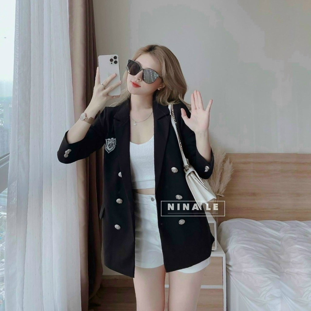 Sét Bộ Nữ Thời Trang Mặc Đi Chơi, Sét Bộ For Áo Thun Gân Mix Quần Kèm áo Khoác Tay Dài Phối Nút Cá Tính
