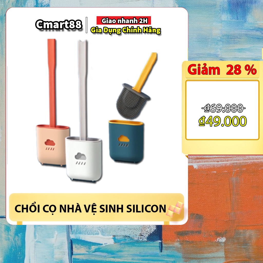 Chổi cọ nhà vệ sinh Silicon 2 mặt mềm mại cao cấp có giá đựng dán tường, Chổi cọ Toilet nhà vệ sinh Silicon thông minh