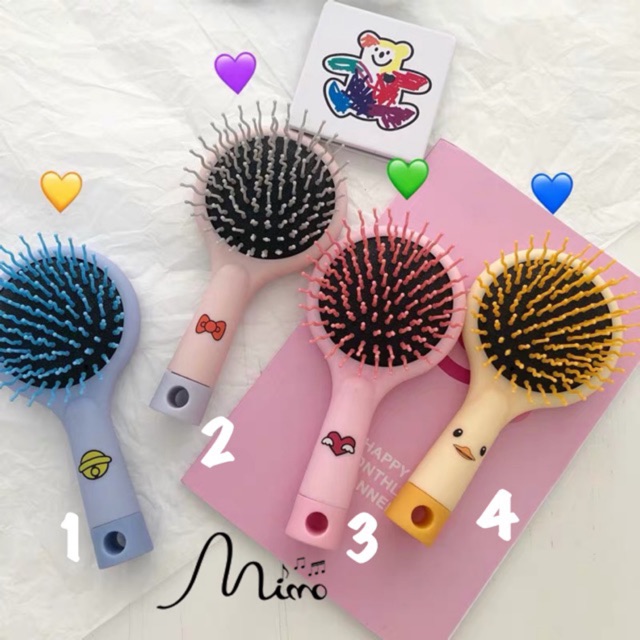 Gương lược cầm tay mini cute lược chải tóc cầm tay gỡ rối cho nữ có kèm gương mặt sau màu sắc cầu vồng xinh