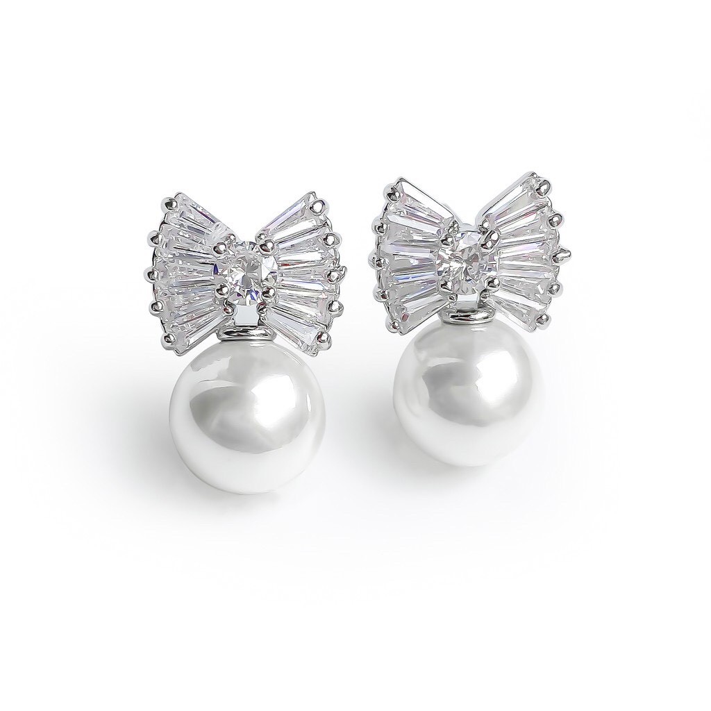 Bông Tai Bạc gắn ngọc nhân tạo 👑 Hoa tai sang trọng 👑 khuyên tai bạc nữ đẹp trang sức cao cấp No.93 Jewelry