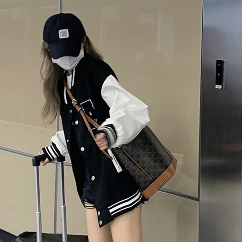 IELGY  Áo Khoác Bóng Chày Dáng Rộng Phong Cách Hàn Quốc Cho Nữ
