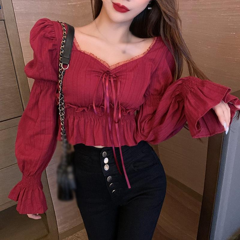 Áo Nữ Tay Dài Phối Ren Thời Trang Quyến Rũ