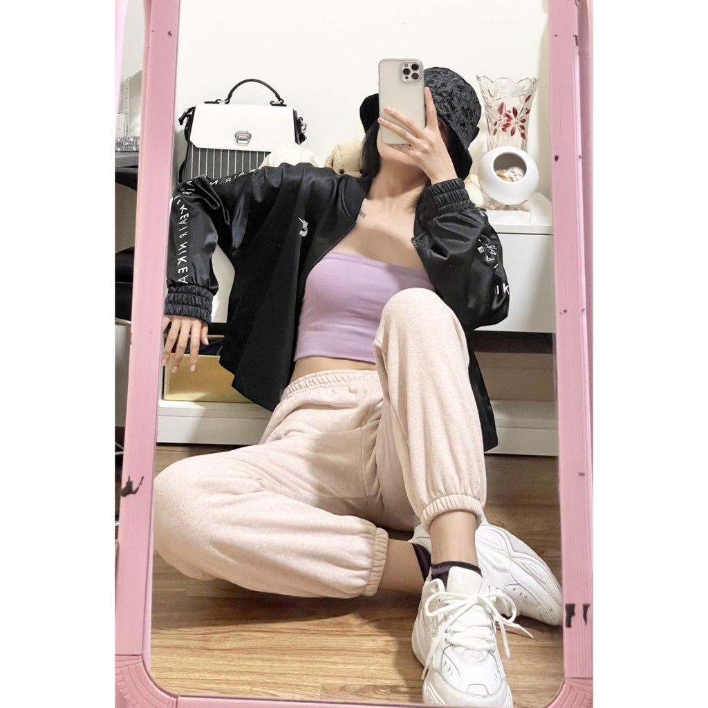 Quần jogger trơn, cạp chun, dáng rộng năng động, thoải mái, quần nỉ mặc ở nhà