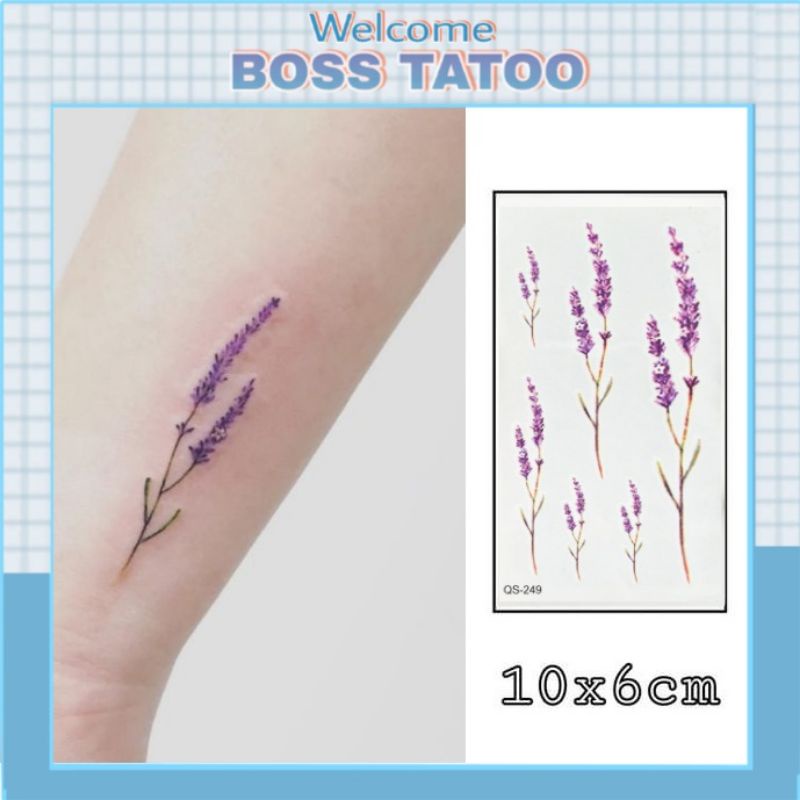 Hình xăm dán hoa diên vĩ lavender h29 e04.Xăm dán tatoo mini tạm thời, size &lt;10x6cm