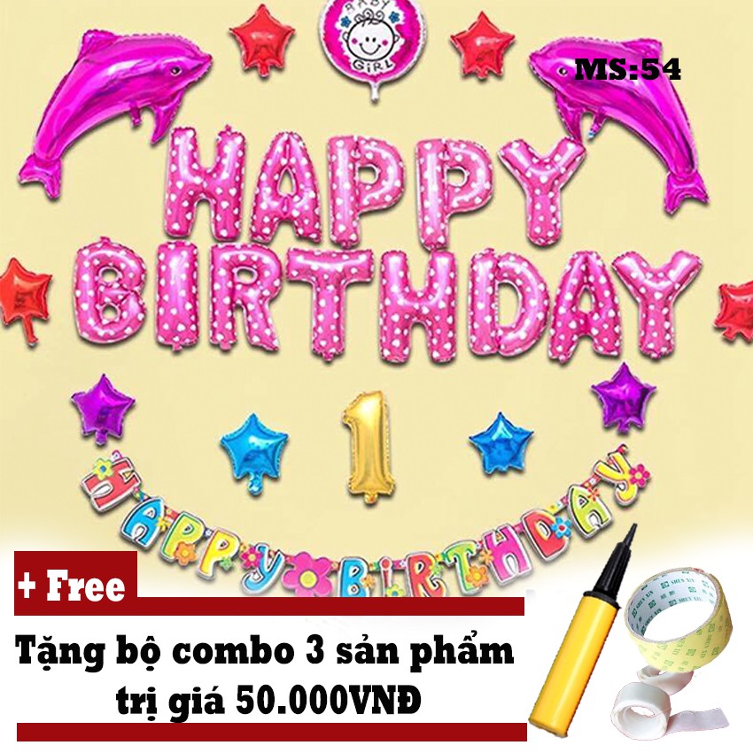 Set bóng sinh nhật cho bé 1 tuổi hình cá heo MS54