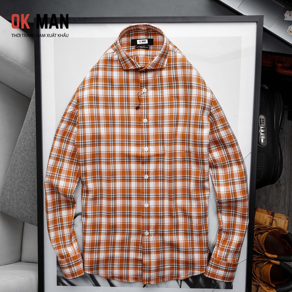 Áo sơ mi nam dài tay kẻ caro to, form slimfit, 5 màu, chất liệu cotton, OkMan - SMDT