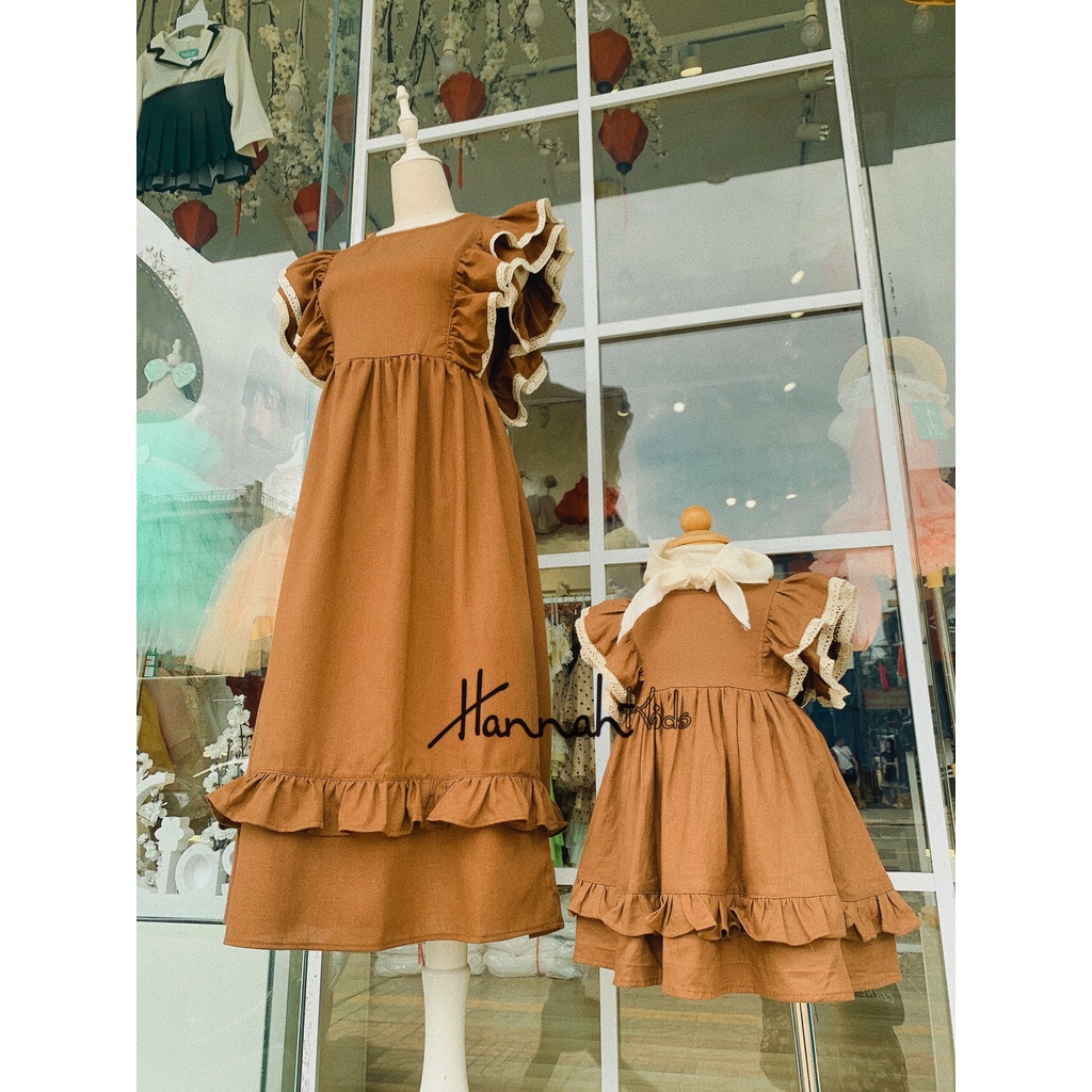 Đầm Đôi Cho Mẹ Và Bé, Đầm Maxi Mùa Hè Cho Mẹ Và Bé, Đầm Vintage Ren Bèo Cho Bé 8-35Kg HANNAHKIDS