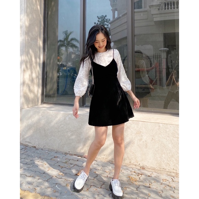 Set đầm chữ A phối áo đính hoa nổi [Tặng kèm Scrunchie](Laura Set ver.3) | BigBuy360 - bigbuy360.vn