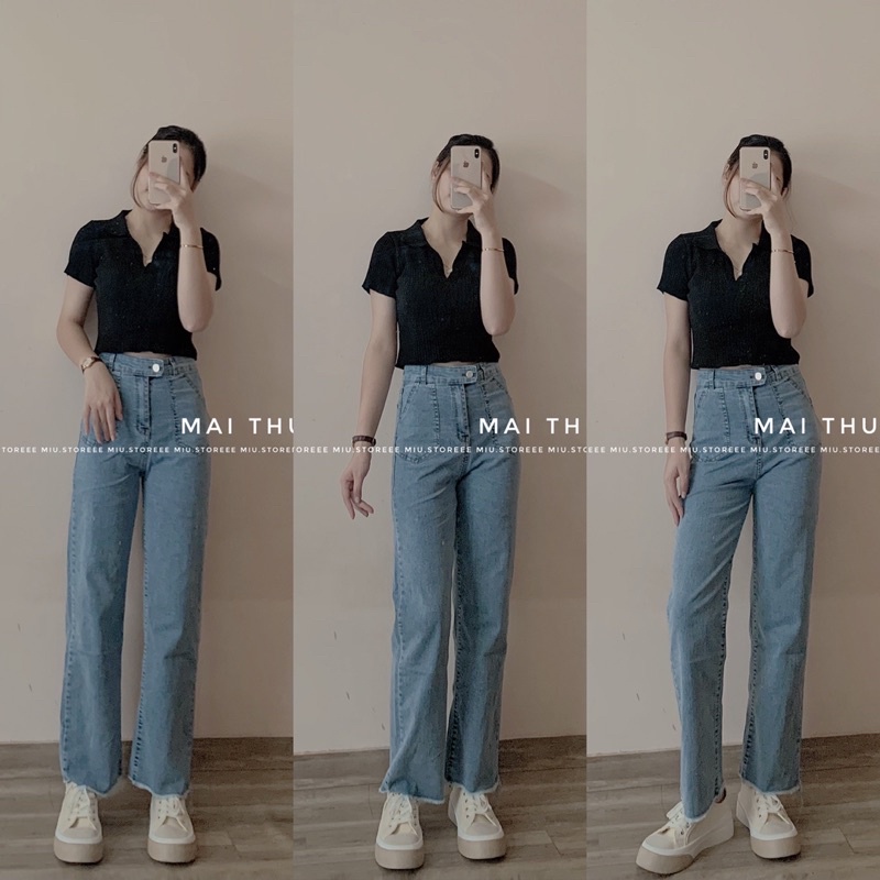 [ẢNH THẬT] QUẦN BÒ ỐNG SUÔNG XANH NHẠT TÚI DÁN