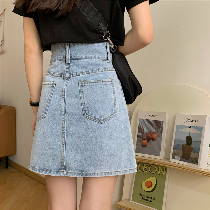 Chân Váy Xiaozhainv Denim Dáng Lưng Cao Kiểu Ulzzang Hàn Quốc