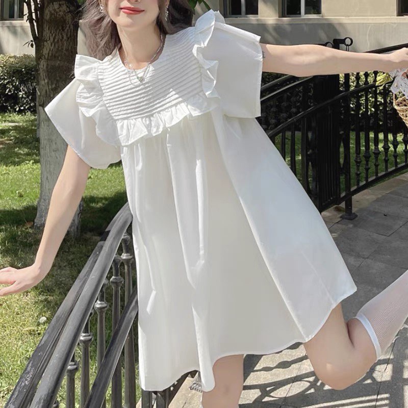 Váy Babydoll Cổ Bèo Xếp Ly Ngực Form Rộng Dáng Ngắn Xoè Xinh Xắn, Labibi