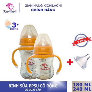 (Tặng núm ty thay thế) Bình sữa cổ rộng PPSU cao cấp không BPA an toàn cho Bé 180ml / 240ml KICHILACHI