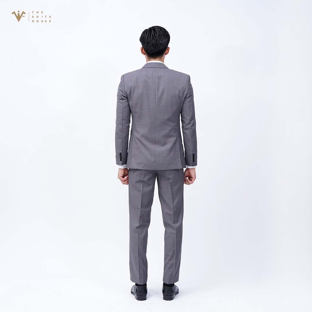 Bộ vest nam xám đậm, suits sartorial, 1 khuy 2 túi, form ôm The Suits House