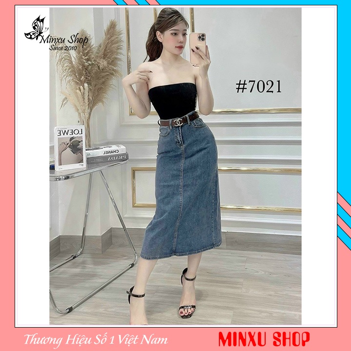 Chân váy bò xẻ sau dáng dài, chân váy denim lưng cao quyến rũ, hách dáng cho nữ hàng Quảng Châu CAO CẤP MÃ Q7021