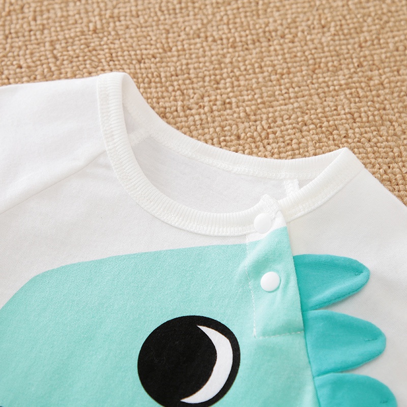 Quần Áo Trẻ Em Sơ Sinh Bộ Đồ Liền Thân Cộc Tay Chất Cotton Bodysuit Hình Thú Khủng Long Xanh Cho Bé Trai Bé Gái [BDC17]