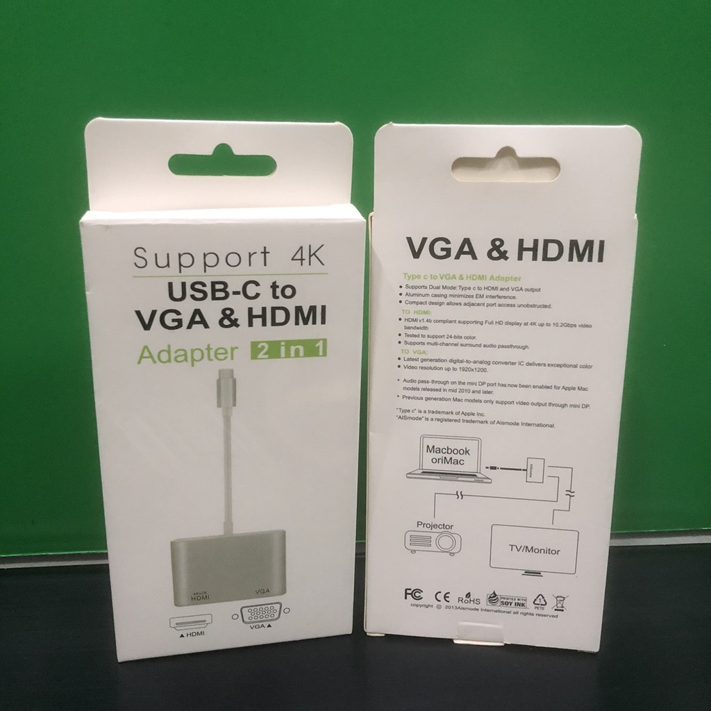 Cáp chuyển đổi USB Type C sang HDMI và VGA (USB C to HDMI , VGA)-Chất liệu vỏ nhôm phay cao cấp-Tín hiệu chuẩn 2K,4K