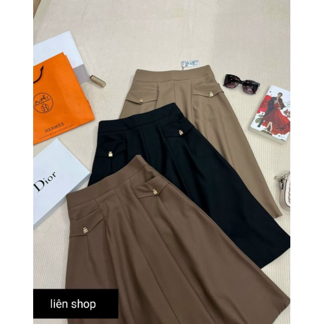 Chân Váy Xòe Công Sở 2 Túi Ở Trước Chất KaKi Hàn Thoải Mái Dễ Phối Đồ