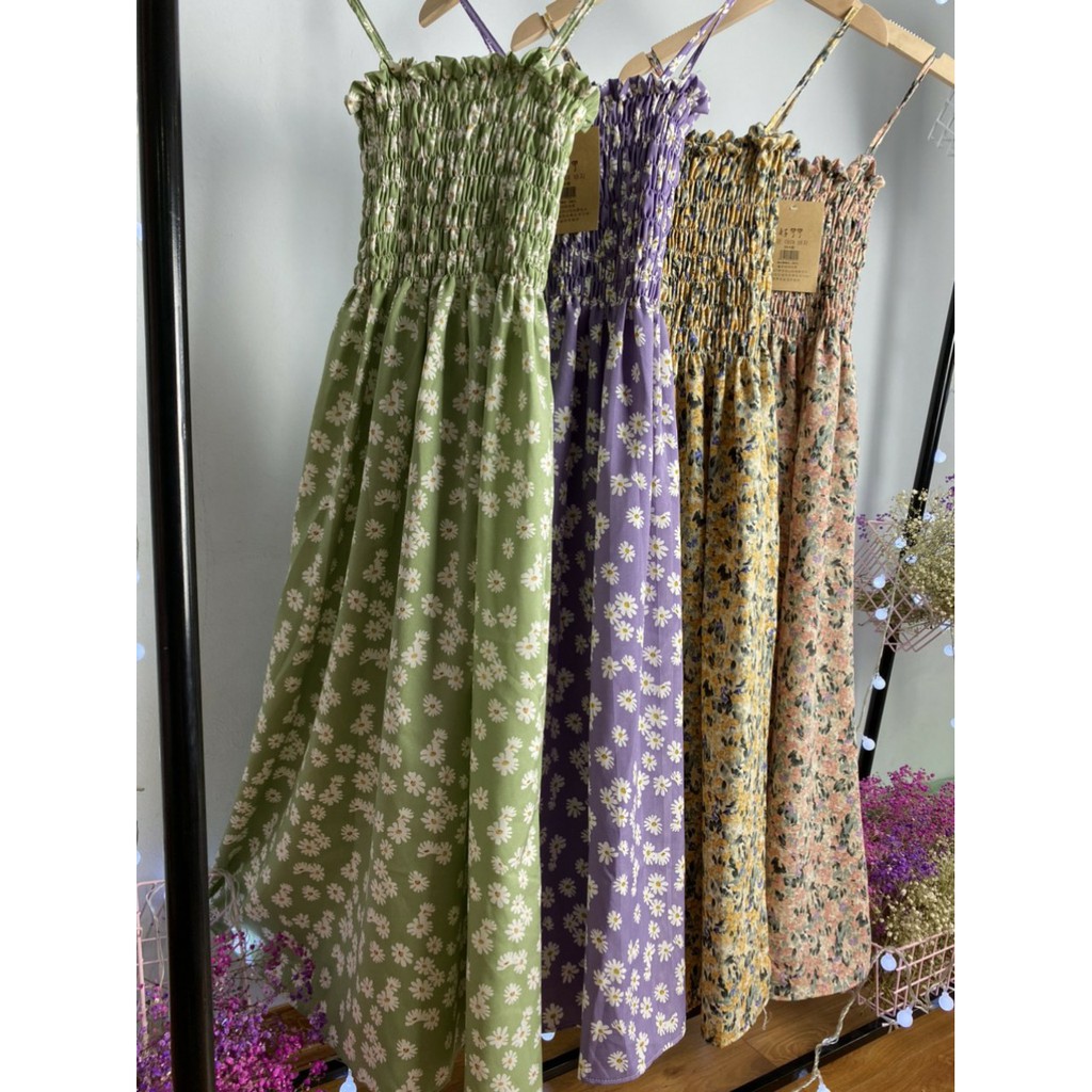 [ Mã FAMAYWA2 giảm 10K đơn 50K] váy 2 dây hoa cúc nhí có chun ngực thướt tha | BigBuy360 - bigbuy360.vn