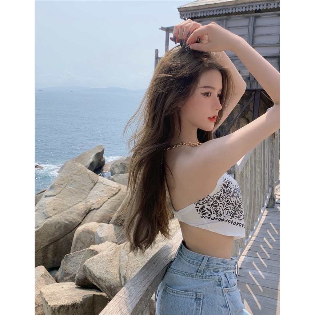 Khăn áo yếm Bandana vuông họa tiết thổ cẩm (màu trắng) ulzzang | BigBuy360 - bigbuy360.vn