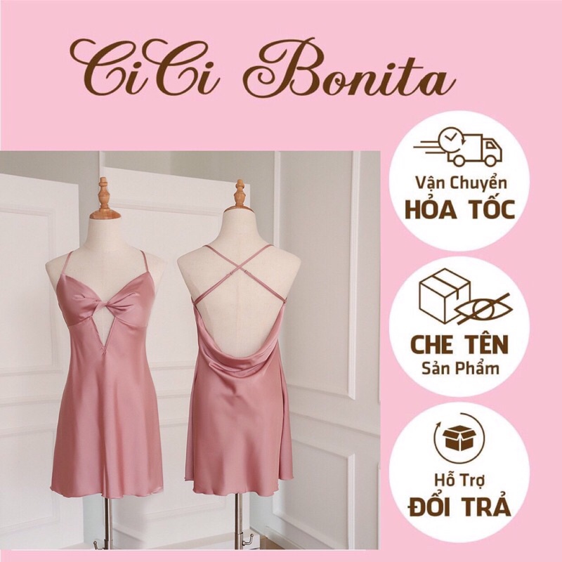Đầm 2 dây/ Váy ngủ lụa nơ xoắn ngực quyến rũ hottrend hàng QUẢNG CHÂU (không mút ngực) CV47 CICI BONITA HCM